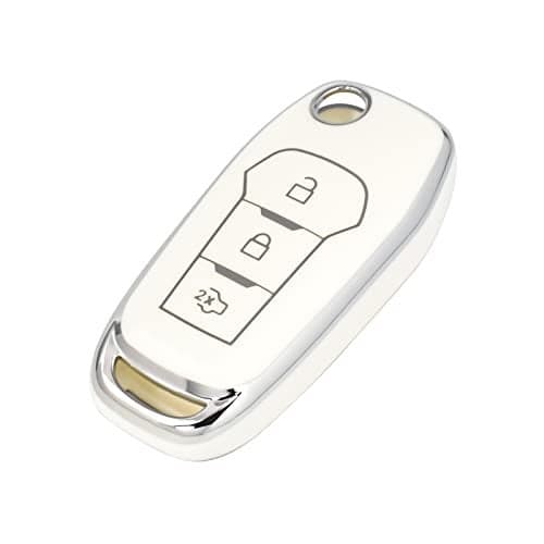 OFFCURVE Key Fob Cover for Ford, Soft TPU Car Key Case Protector for Ford F150 F250 F350 Explorer F350 F450 Ranger Ecosport Bronco, White