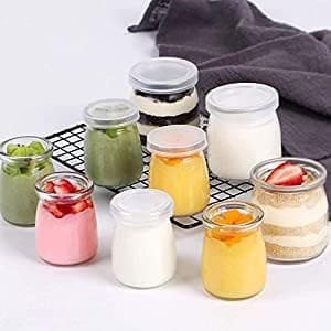 Home Stuffs 8Piece Transparent Kitchen Glass Storage Jar for Yogurt Spices milk Dry fruits and Food Suitable to use in Your Home Office Kitchen Storage 150ml Pudding Jar With Lid