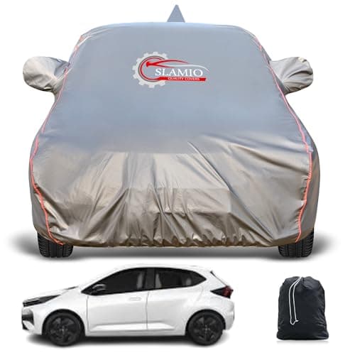 Slamio Heavy-Duty Car Body Cover for Tata Altroz (2020-2026) | Waterproof, Dustproof, UV Protection, Custom Fit, Heavy Belt & Buckle with Mirror & Antenna Pocket | Dark Grey
