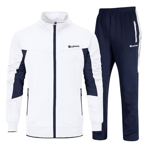 YSENTO Men's Tracksuits Outfits Set 2 Piece Jogging Suits Warm Up Sweatsuits Sweat Track Suits Sets White 3XL