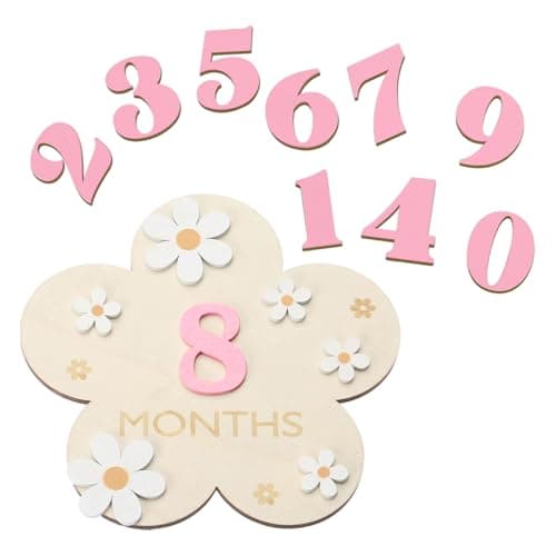 SNOWIE SOFT® Floral Wooden Monthly Milestone Board Photography Prop, Floral Milestone Wooden Sign with Interchangeable 0-9 Number Plates, Newborn Photography Props (Pink)