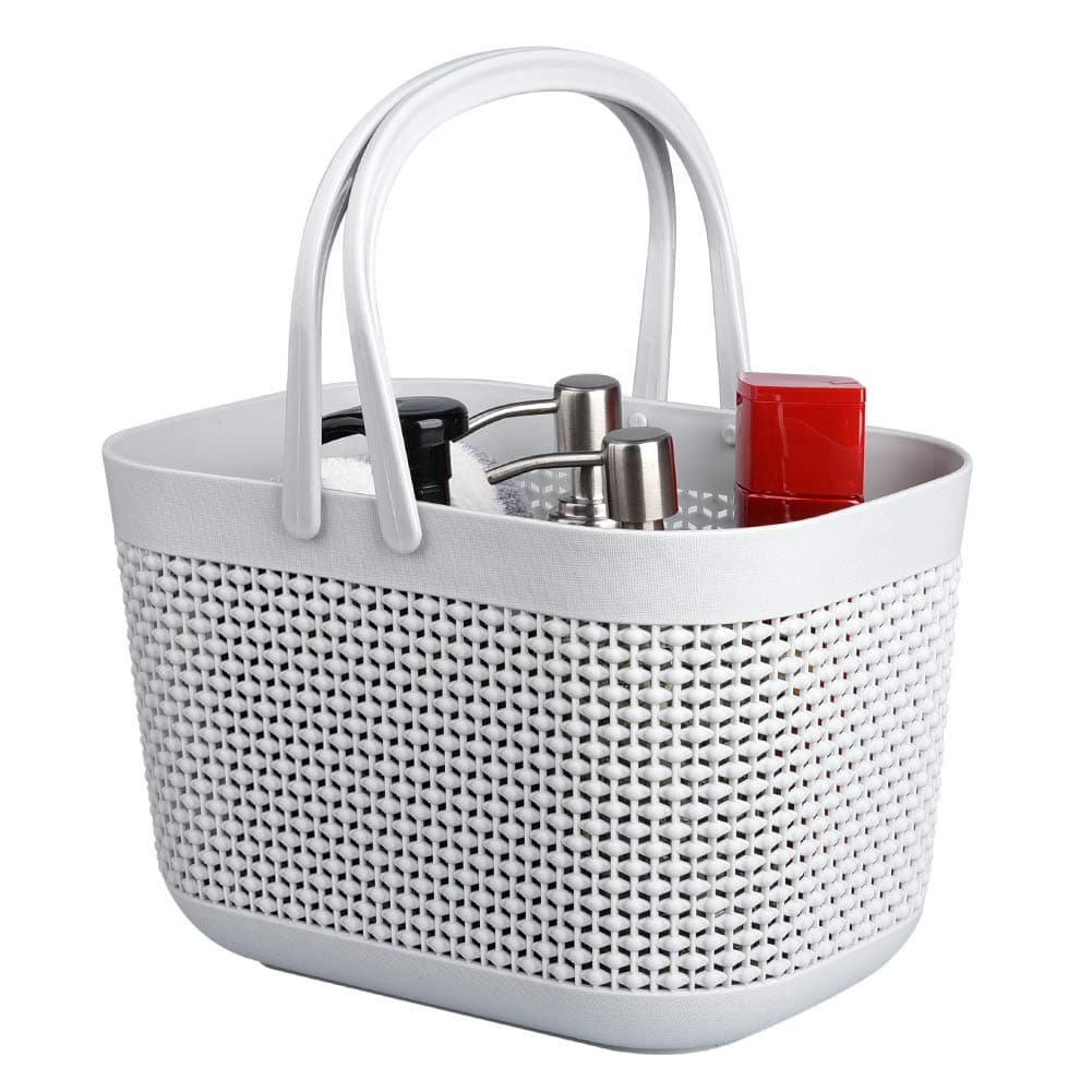 UUJOLY Plastic Organizer Storage Baskets with Handles Shower Caddy Bins Organizer for Bathroom and kitchenGrey