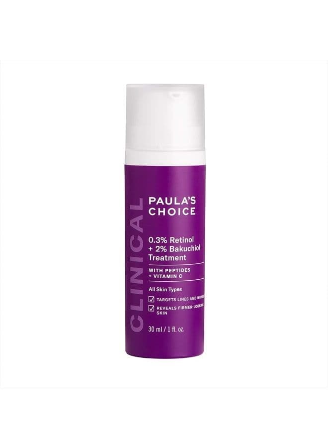 CLINICAL 0.3% Retinol + 2% Bakuchiol Treatment, Anti-Aging Serum for Deep Wrinkles & Fine Lines, Fragrance-Free & Paraben-Free, 1 Ounce