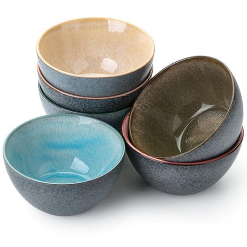 Brew To A Tea BTaT- Ceramic Cereal Bowls, 29 oz, 6 Pack, 6.3 Inches, Glazed Colors Inside, Chip-Resistant Dishwasher & Microwave Safe Bowls for Cereal, Soup, Salads, Snacks, Side Dishes