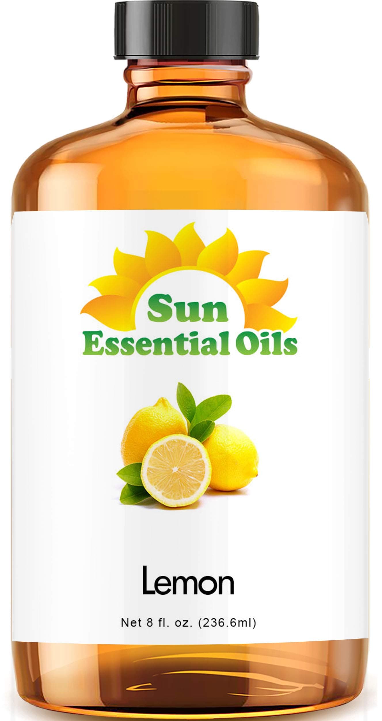Sun Essential Oils - Lemon Essential Oil 8 oz for Cleaning, Diffuser, Humidifier & Aromatherapy Body Massage, Lemon Fragrance Scent for Home Candle Making with Dropper