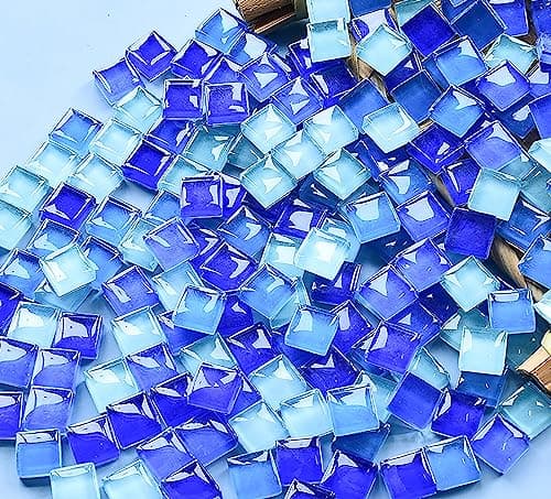 Mosaic Tiles 225 Pieces 200 g Pack of Crystal Glass Mosaic Mosaic Tile Supplies for Home Decoration DIY Crafts Plates Picture Frames Flowerpots 1x1 cm Square Tiles Blue