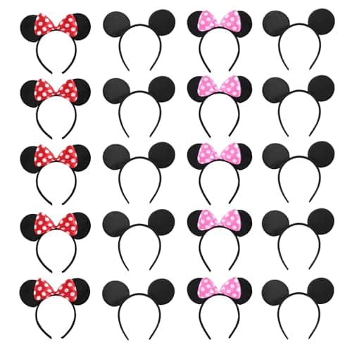 NEWTGAN 20 PCS Mouse Ears Headbands for Birthday Party Theme Park Costume Play Celebration for Boys and Girls 3color 3 Color