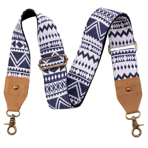 Nefelibata Purse Strap-2" Crazy Horse Leather Wide Shoulder Strap Adjustable Replacement,Retro Jacquard Embroidery Multi-pattern Crossbody Bag Straps for Handbag,Crossbody Bags(Indian Blue)