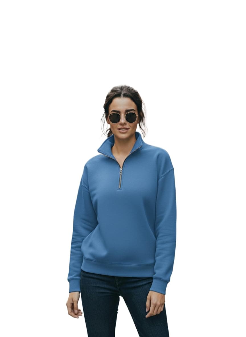 Mack Jonney Women’s Fleece Half-Zip Sky Blue Color High Neck Sweatshirt | Warm & Stylish Winter Wear -JM.4432
