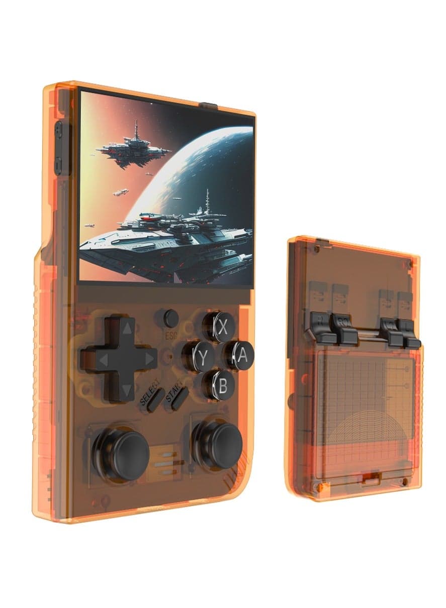 RS35 plus Handheld Game Console – 3.5 IPS Screen Linux EmuELEC System Retro Game Player with 20000+ Classic Games 64G TF Card (Orange)
