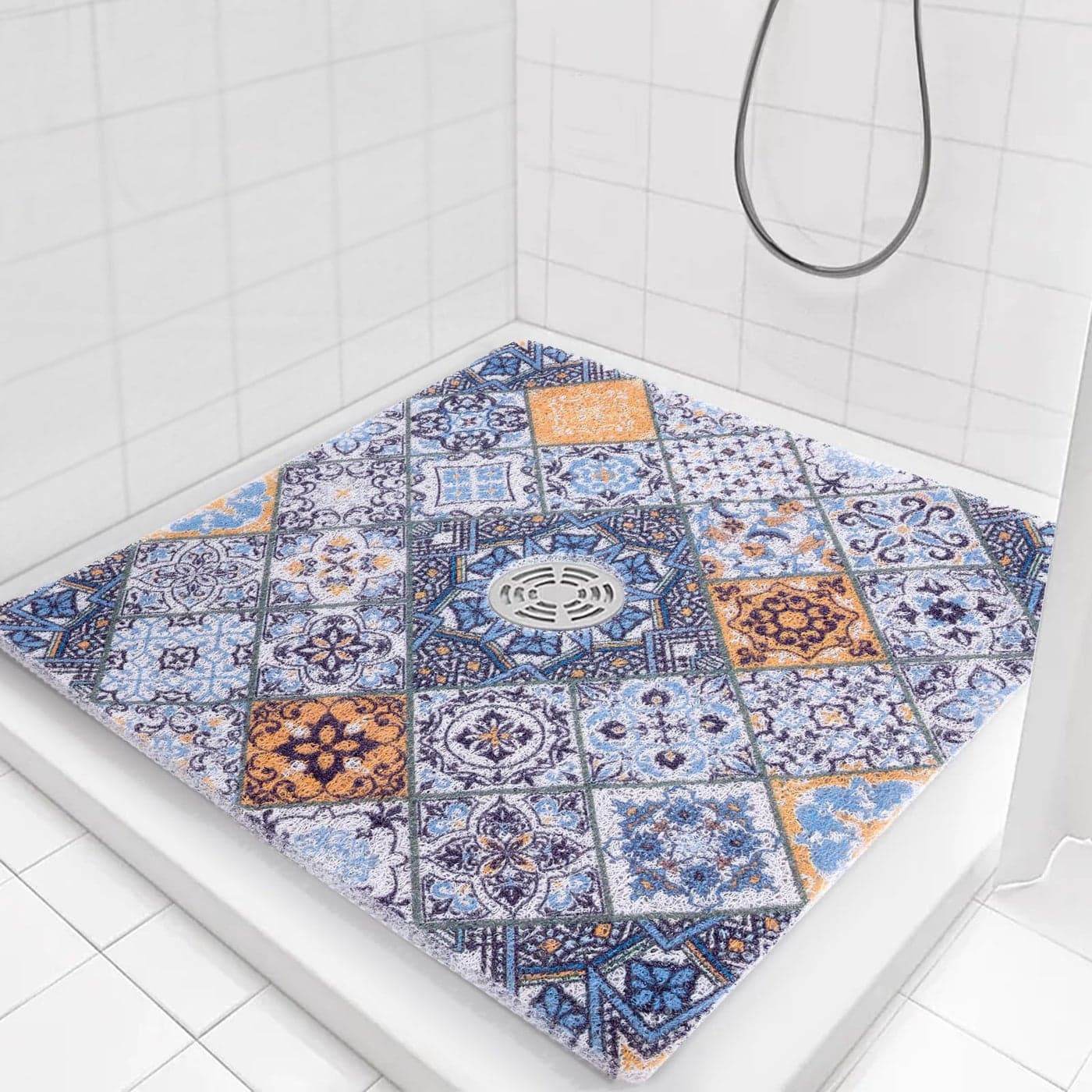 HOMBYS Square Shower Mat Non Slip 27x27 inShower Mat with Drain Hole in MiddleShower Floor Mats for Inside ShowerPVC Loofah Shower Stall MatSecure in Shower MatBoho Bath Mats for Shower