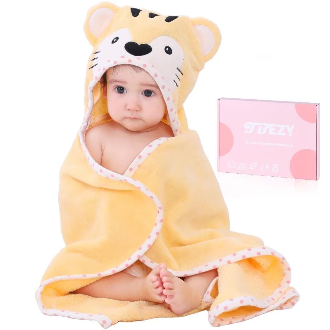TBEZY Baby Hooded Towel with Unique Animal Design Ultra Soft Thick Cotton Bath Towel for Newborn Tiger