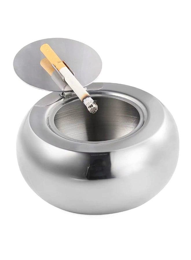 Stainless Steel Modern Tabletop Ashtray With Lid Silver 5x5x2.5inch