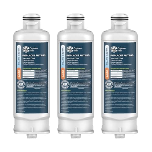 Crystala Filters Replacement for DA97-17376B Water Filter, NSF 42 Compatible with Samsung HAF-QIN, HAF-QIN/EXP, DA97-08006C, RF23M8070SG, RF23M8070SR, RF23M8090SG, RF23M8570SR (3 Pack)