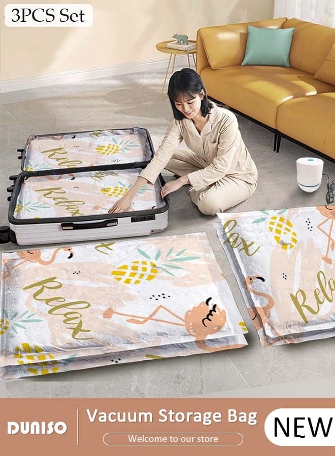 Vacuum Storage Bags with Electric Pumps without Odor,3 Pack(1 Jumbo+1 Large+1 Medium ) ,Healthy Reusable Portable Environmentally Friendly Flamingo Pattern Space Saver Bags Thickened for Clothes, Mattress, Blanket, Duvets, Pillows, Comforters, Quilt, Travel