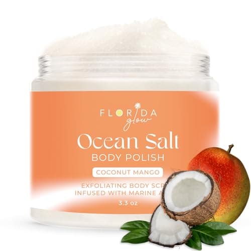 Sea Salt Body Scrub by Florida Suncare Ocean Salt Body Polish Infused with Marine Algae Exfoliating Face and Body Scrub Facial Scrub Exfoliator to Tackle Acne and Scars Coconut Mango 33 oz