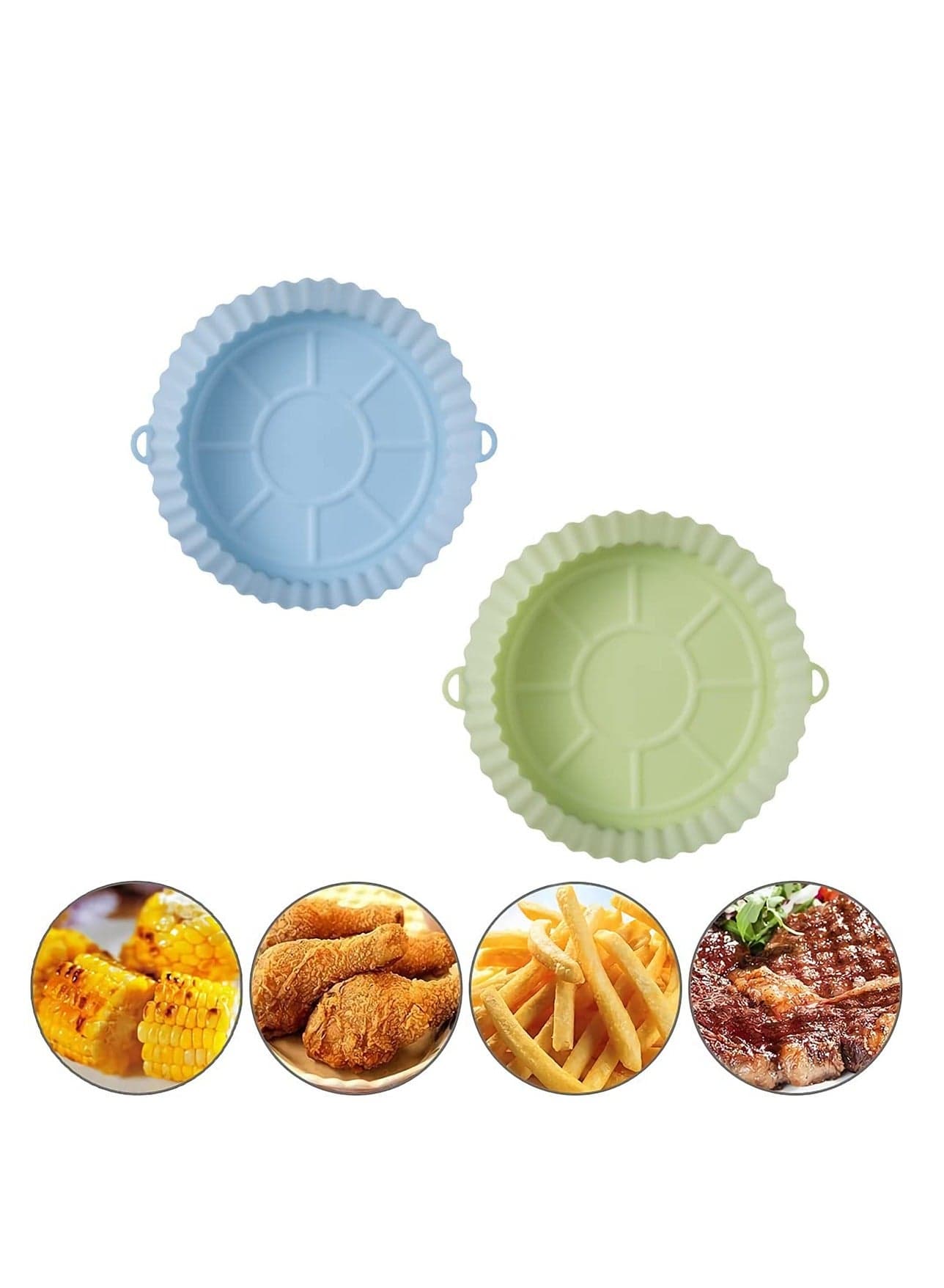 Air Silicone Fryer, 2 Pack Reusable Air Fryer, Food Grade Silicone Material for 6.3 Air Fryer Pans, NonStick, Oil Resistant, Food Grade Paper Lined Bake Microwave (Blue, Green)