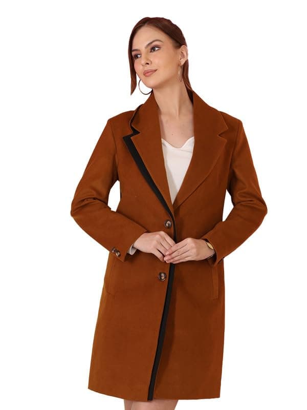 PLAGG Women Winter Long Overcoat with Wool blend and Comfort fit
