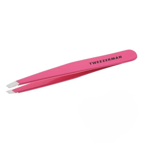 Tweezerman Stainless Steel Slant Tweezer Eyebrow Tweezers for Women and Men Neon Pink
