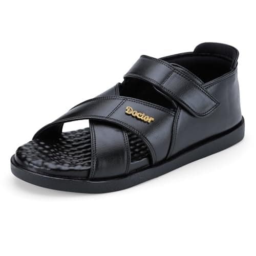 DOCTOR EXTRA SOFT Orthopedic Diabetic Comfortable Dr Sole Footwear Daily Use Casual Wear Stylish Latest Black Cushioned Adjustable Strap Sandals for Men's-Gents-Boy's L-12-Black-6