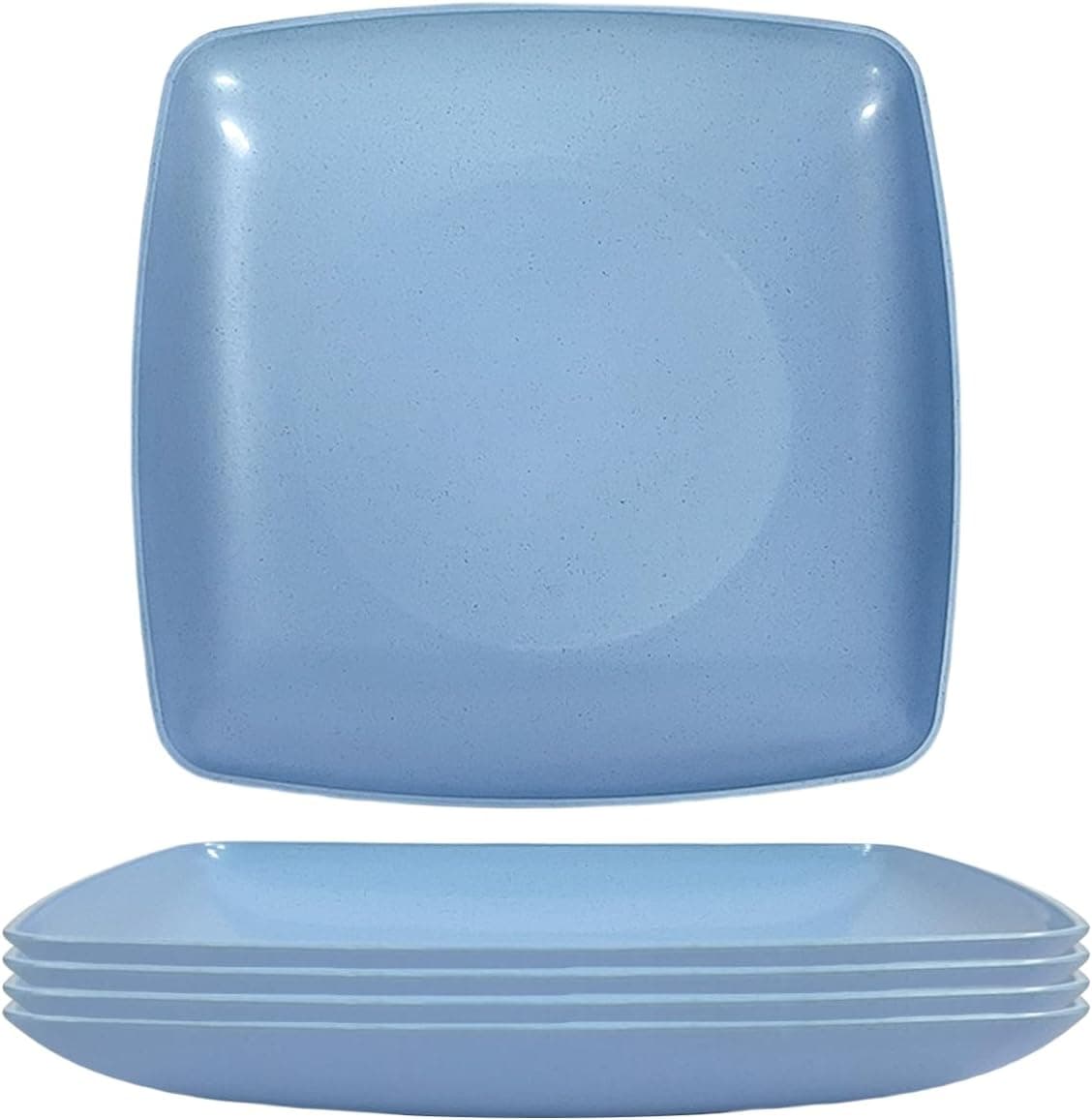 87 Inch Square Dinner Plates Set of 5 Plastic Picnic Plates Reusable Square Dessert Snack Lunch Appetizer Salad Plates Kitchen Dinnerware Dishes for Camping Party Grill Blue