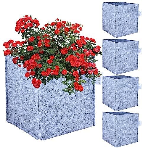 Oriley Grow Bag Heavy Duty Geo Fabric Plants Flower Growing Bags Floor Standing Mount Type for Home Garden Balcony Nursery (Grey, Square, 300 GSM 4x4x4 inch Pack of 5)