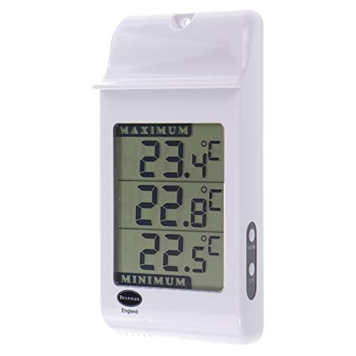 Brannan Digital Max Min Greenhouse Thermometer - Greenhouse Temperature Monitor to Measure Hi and Lo Temperatures in Greenhouse Garden or Home - Easily Wall Mounted Greenhouse Accessories