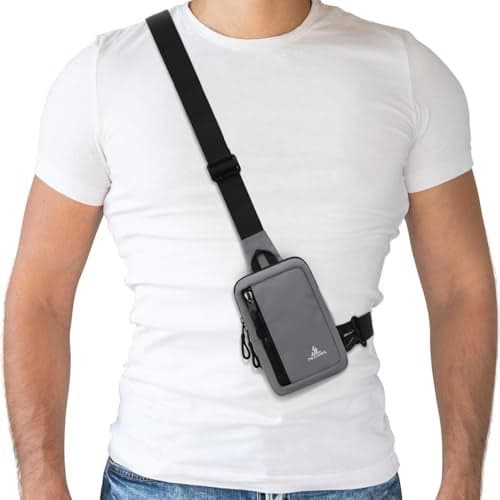 Peicees Small Crossbody Bag for Men Women Mini Sling Bag Travel Running Phone Daypack Cross Body Shoulder Bags with Keyholder, Grey
