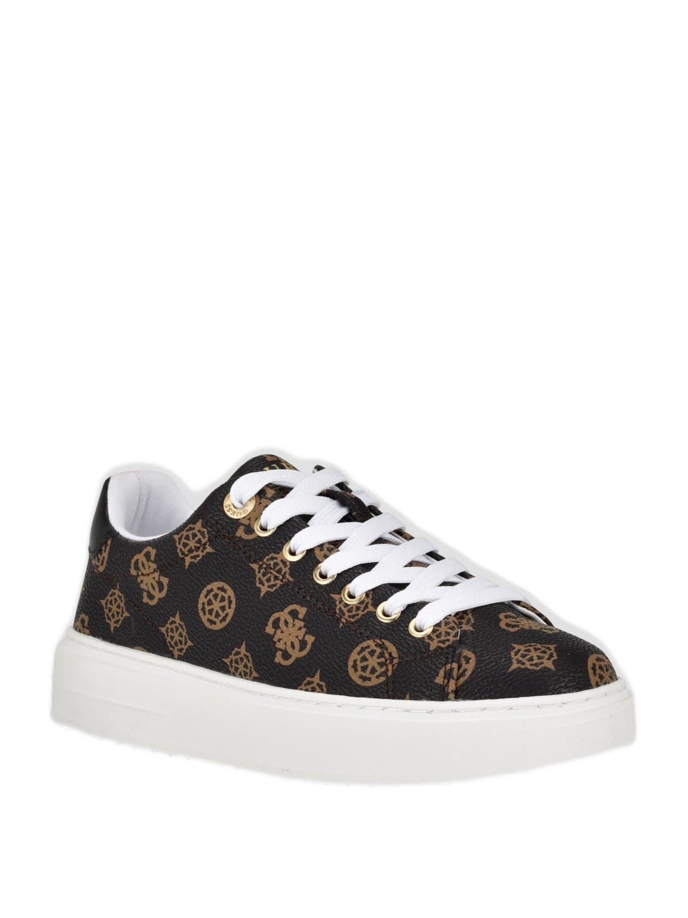 GUESS Women's DENESA Sneaker, Medium Brown Logo 210, 7.5