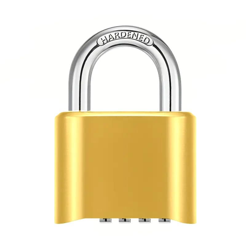 Jukusa Heavy Duty 4-Digit Combination Brass Padlock | Hardened Steel Shackle Weatherproof Security Lock | Sun & Water Resistant Lock for Gates, Locker, Shed & Storage (Gold)