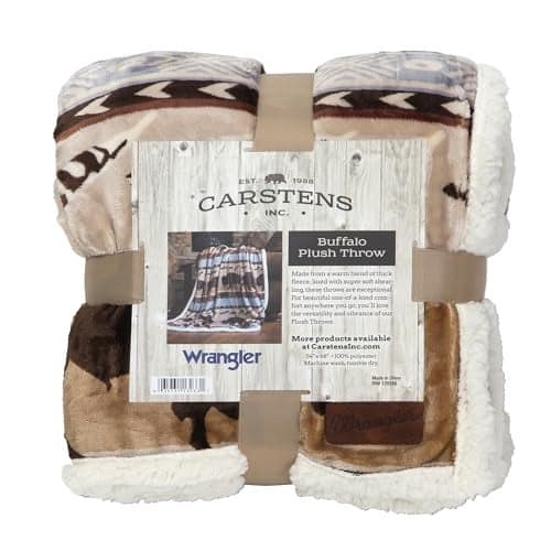 Carstens, Inc. Carstens Wrangler Buffalo Southwestern Sherpa Fleece 54x68 Throw Blanket, 54" x 68", Brown