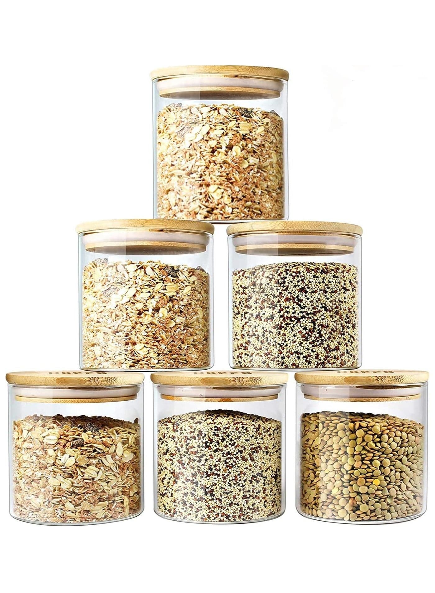 6 piece Glass Storage Jar with Bamboo Lids,Glass Airtight Canisters sets,Spice Jar, Pantry Organization and Storage Containers Ideal for Sugar, Coffee, Cookie, Candy,Cereals (700ml/24.6 oz)