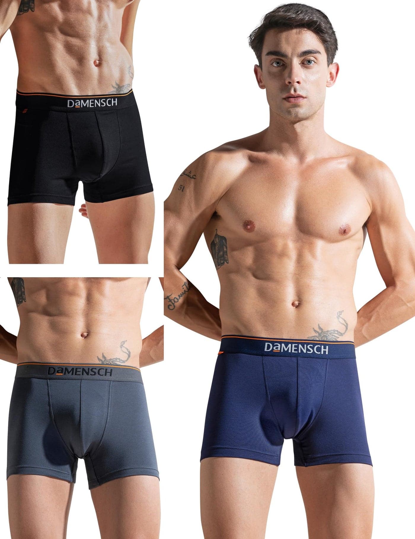 DAMENSCH Regular Fit Solid Cotton Blend Trunk Underwear Anti-Bacterial Moisture Wicking Breathable Microfibre Waistband Deo-Cotton Trunks for Men-New Navy,Charcoal Dust,Black Knight-S