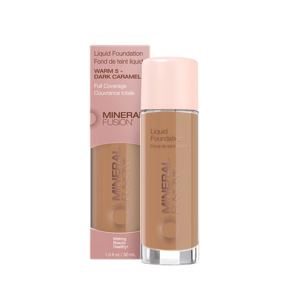 Mineral Fusion Full Coverage Foundation Liquid Foundation Warm 5 Tan Complexion wGolden Undertones Lightweight Matte Finish Up to 12 Hr Hydration Hypoallergenic Vegan 1 fl oz
