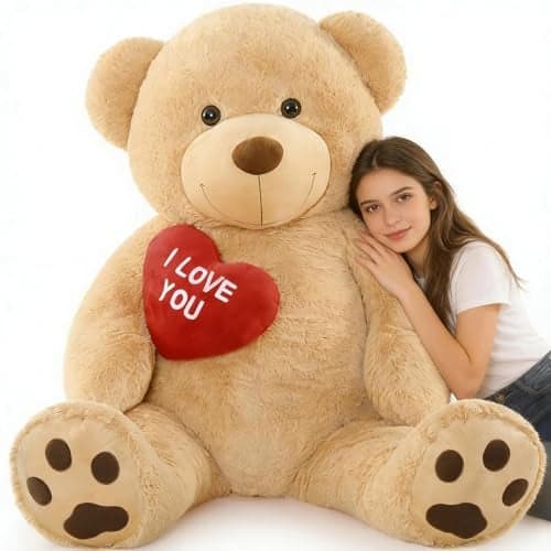 Tezituor Giant Teddy Bear Stuffed Animal 5Ft with Heart Large Brown I Love You Bear Plush Toys for Kids Gift for Girlfriend