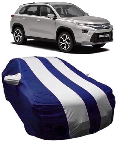 Carigiri White and Navy Blue Car Body Cover for Toyota Urban Cruiser Hyryder(Triple Stitched,Mirror Pocket,Dustproof)(Models-2022,2023)