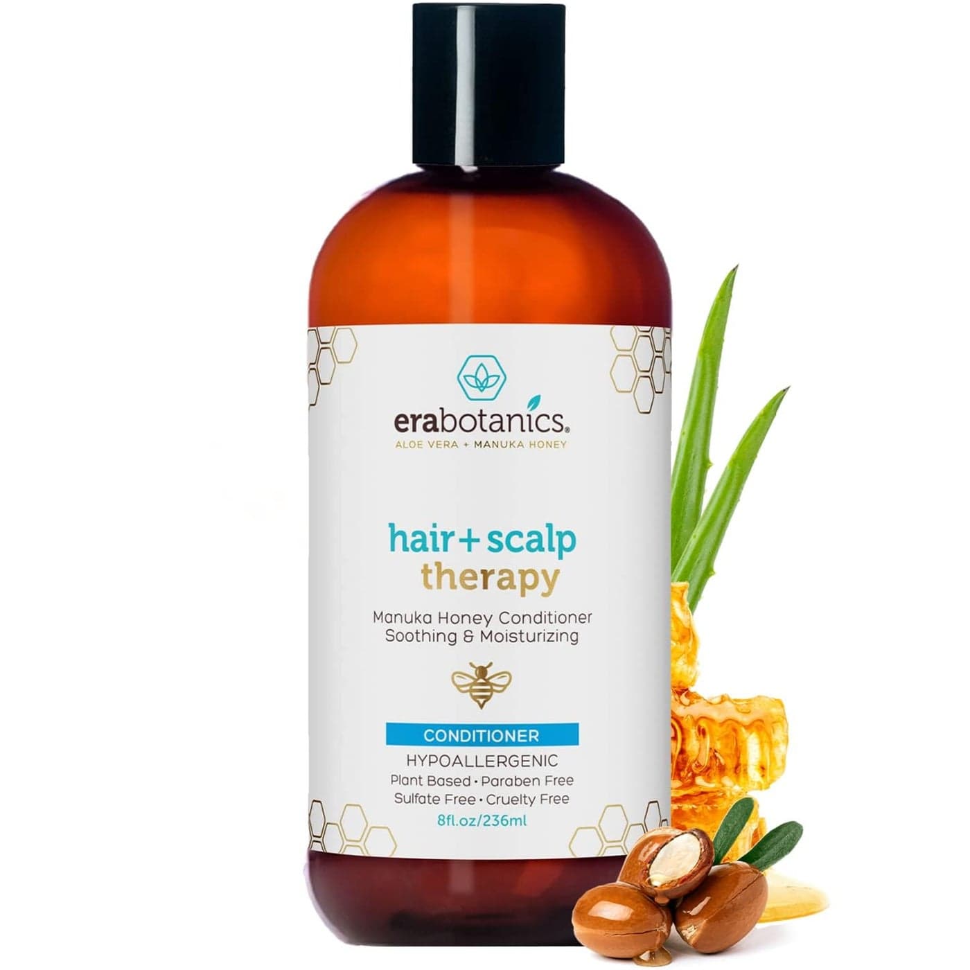 Era Organics Manuka Honey Dry Scalp Conditioner Sulfate Free Soothing and Moisturizing for Damaged Hair Argan Oil for Women or Men