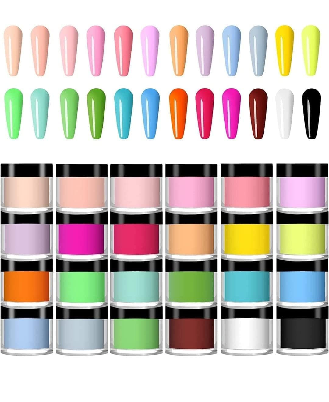 KRENI Stylish Colors Acrylic Nail Powder Set Colored Nails DIY Art Design 3D Manicure Extension For Gifts Women And Girls Multicolors Pack Of 24