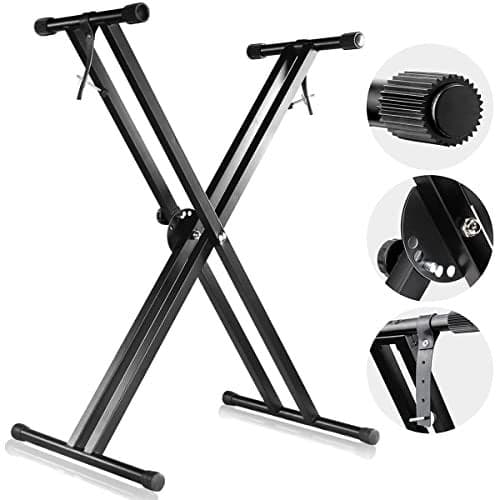 DEVICE OF URBAN INFOTECH Keyboard Stand Heavy-Duty Dual Braced X Style Adjustable Piano Stand with Locking Straps Double X Keyboard Stand for 61, 76 and 88keys Keyboard Music Stand