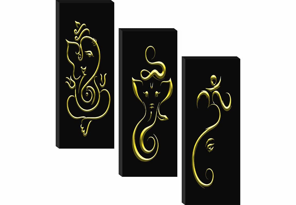 SAF paintings Set of 3 Ganesha Modern Art MDF Framed UV Textured Home Decotaive Gift Item Painting 15 Inch X 18 Inch SANFJ30483