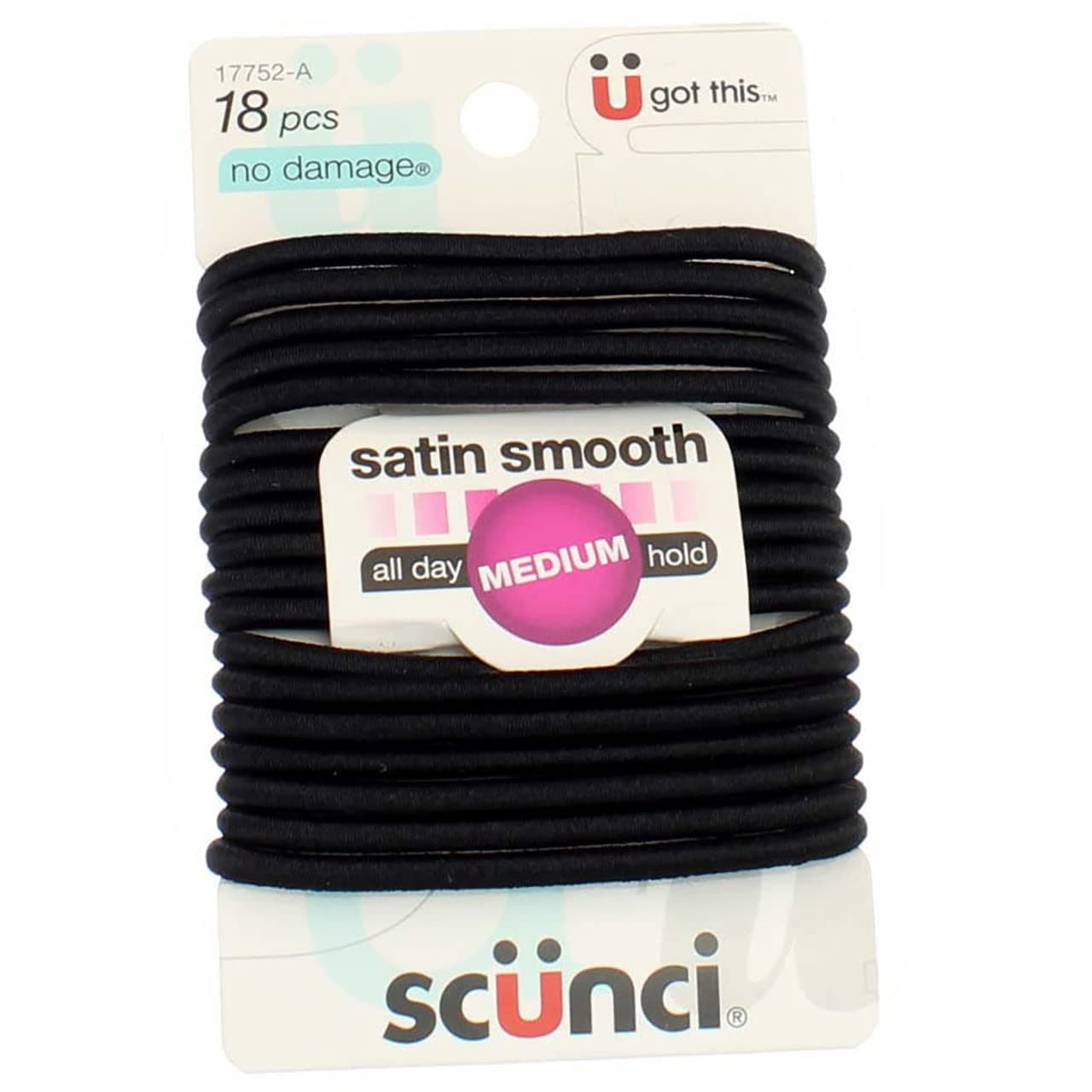 Scunci No Damage satin smooth Medium hold Black Hair Elastics 18 pcs Pack of 3