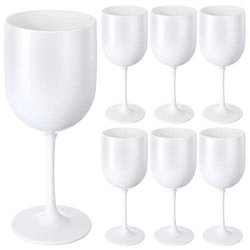 Teenyyou Plastic Wine Glasses Set of 6, 16 oz Goblet Acrylic Plastic Reusable Unbreakable Wine Cups for Bachelorette Wedding Bridal Shower Birthday Party (White)