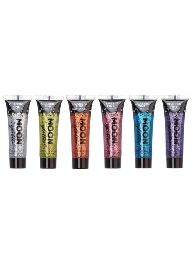 Classic Fine Glitter Gel by Moon Glitter - 0.40fl oz - Set of 6 - Glitter Face Paint