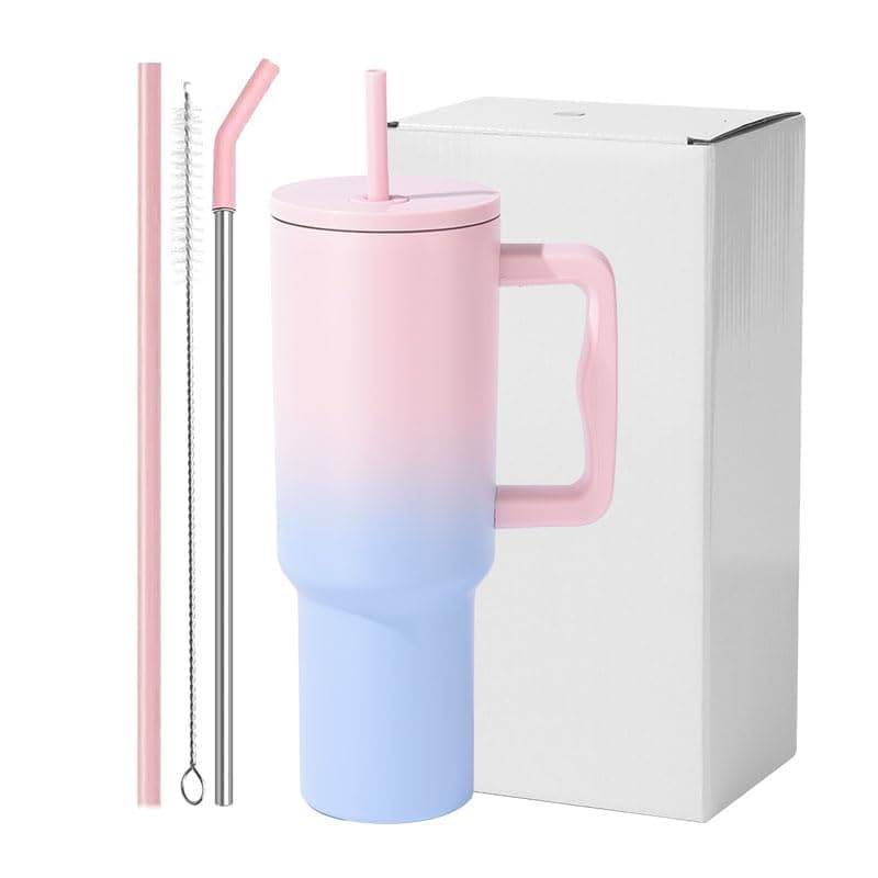 JUGTE 1200ML Stainless Steel Tumbler Hot and Cold with Handle and Lid 1 Straw Double Insulated Cup 100% Leak Proof Mug Cup Holder for Gym Travelling (Pink Blue Candy)