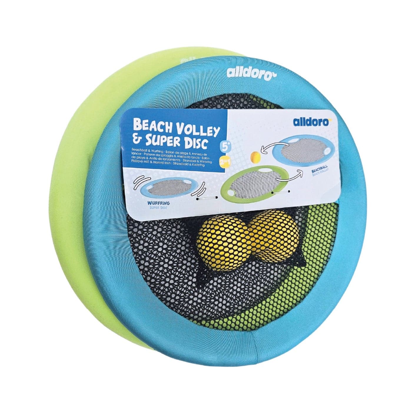 alldoro 2in1 XL Beach Volley and Super Disc Set | Ø40cm Trampoline Rackets | 2 Soft Balls Ø6.5cm | Weather-Resistant | Outdoor Game for Kids Age 5+