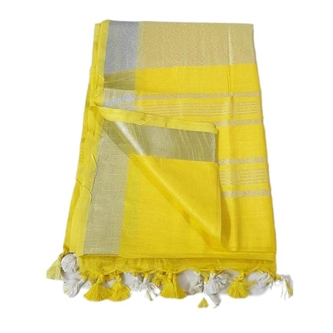 HAIDER ALI AND SONS Handloom Bhagalpuri Linen Slub Saree with Zari Border and Running Blouse Piece
