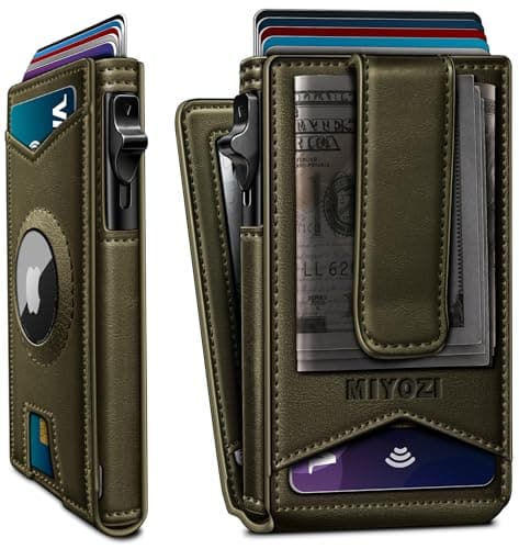 miyozi Airtag Wallet for Men Money Clip 9Card PopUp Credit Card Holder with ID Window RFID Blocking Metal Case Magnetic Closure Front Pocket Wallet Gift Box