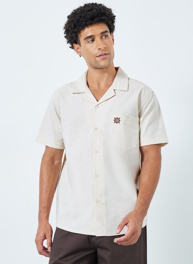Men Relaxed Fit Linen Blend Resort Collar Shirt