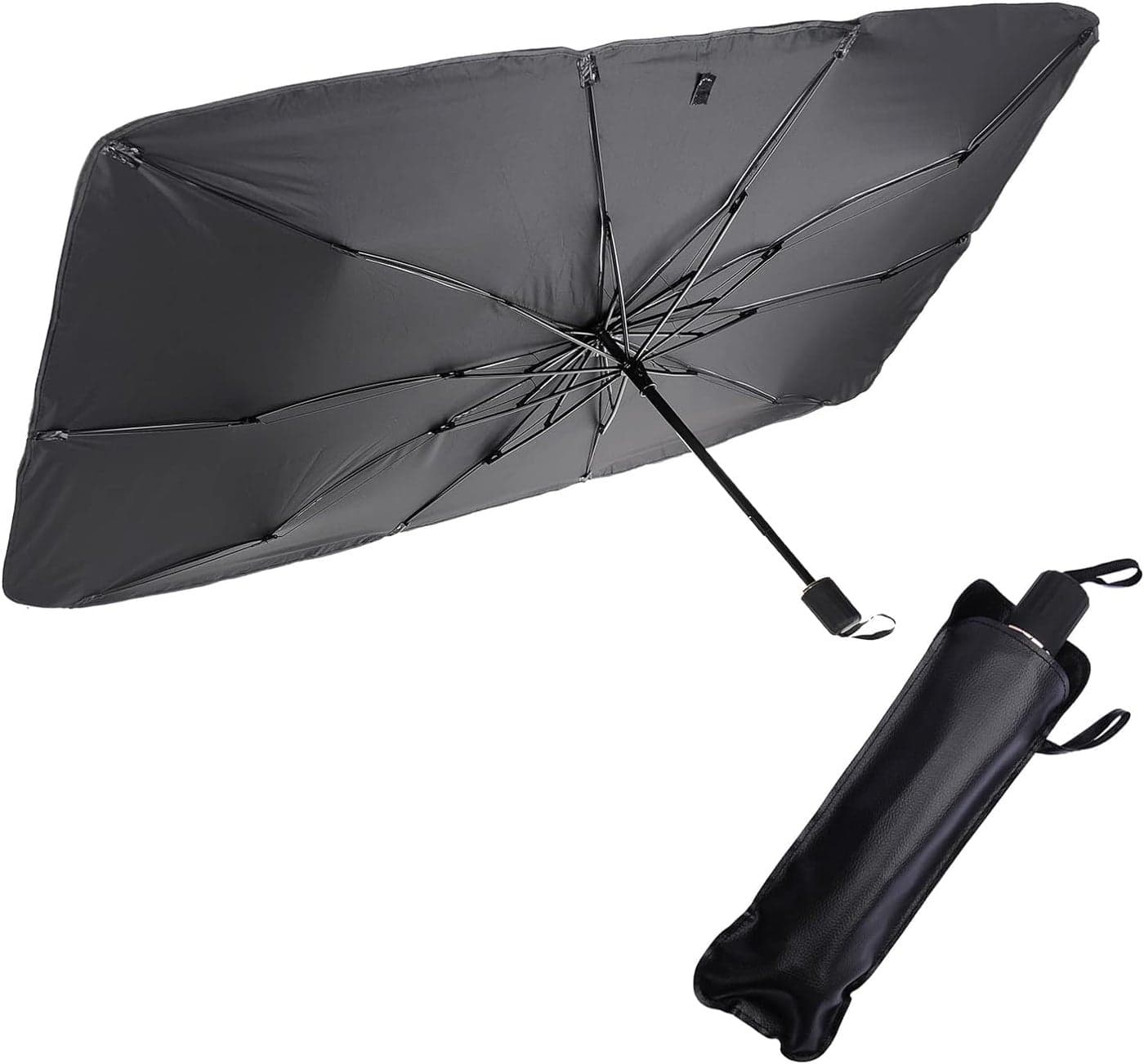 Auto Hub Front Window Sunshade for Car, Car Sunshade for Front Windshield, Car Umbrella for Windshield- Universal Fit- 240T Silver Coated Fabric