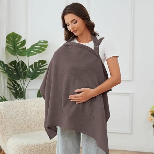 Muslin Nursing Cover for Baby Breastfeeding Breathable 100 Cotton Breastfeeding Cover with Rigid Hoop for Mother Nursing Apron Cocoa
